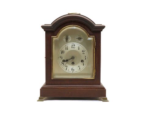 20th century bracket clock, on pedestal feet with a carrying handle, 38.5cm highCondition report: In good condition