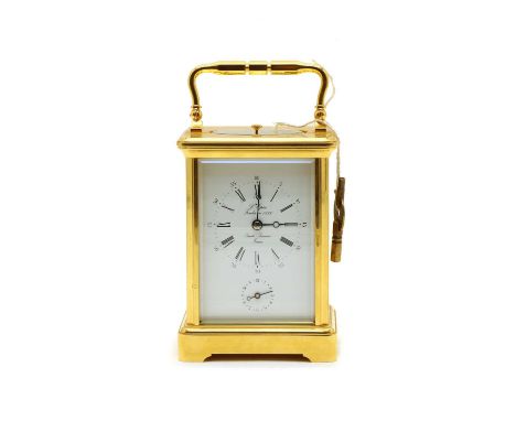 A lacquered brass carriage clock, English, the white dial with a subsidiary seconds dial, inscribed 'L'Epee Fondee en 1839 Sa