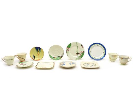 A quantity of mixed Art Deco design china, a variety of plates and mismatched cups and saucers, plates, all uncatalogued (qty