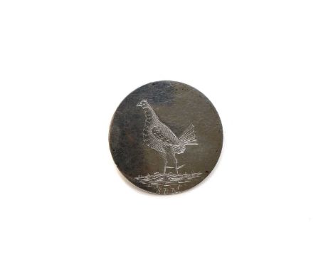 A silver cockfighting button, London assay, by William Turton & William Walbancke, the front with engraved fighting cock and 
