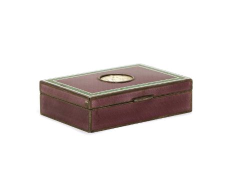 A small guilloche enamel hinged box, possibly of Suffragette interest, the purple cover with central classical roundel within