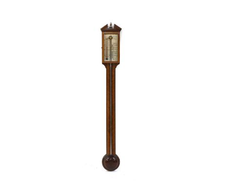 Comitti of Holburn, a mahogany and rosewood inlaid stick barometer, 20th century, 101 cmCondition report: In very good condit