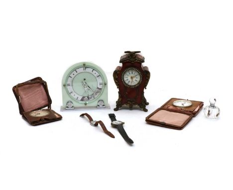 A French tortoiseshell and brass mantel clock, 20cm high, stamped A&N, Paris on the movement, together with an Art deco style