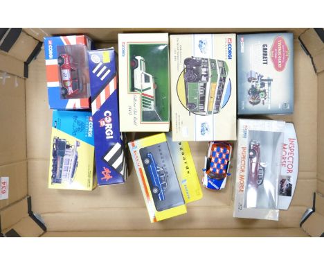 A collection of Corgi boxed cars: to include 10 tonne roller, Inspector morse Jaguar, mini etc ( 1 tray) 