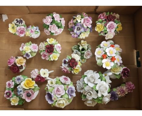 A collection of ceramic posies: including Aynsley, Coalport, Royal Doulton and Royal Albert (1 tray). 