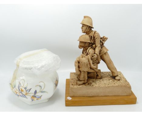 Large Limited Edition WW2 Fireman figure &amp; Boxed Aynsley Just Orchids patterned Caddy(2) 
