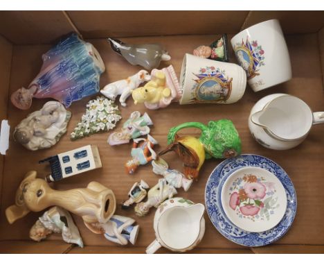 A mixed collection of ceramic items to include: Royal Doulton Winnie the Pooh figure WP4, Russian badger figure, continental 