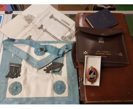 An interesting group of Masonic items to include: silver and enamel Grandmaster Masons Medal awarded to Bro. C Murray of Rive