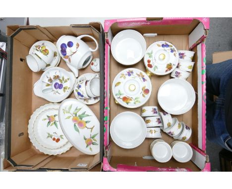A collection of Royal Worcester Evesham Pattern Dinner ware including : ramekins, flan dishes. coffee pot etc (2 trays) 
