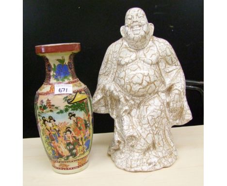A large ceramic Buddha figure: together with an Oriental vase (2). 