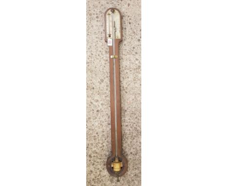 Early/Mid 20th century oak mounted barometer/thermometer: 94cm in length. 