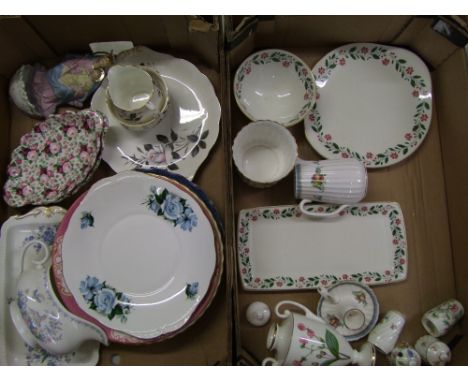 Mixed collection of ceramic items: including Spode, Minton, Royal Albert etc (2 trays). 