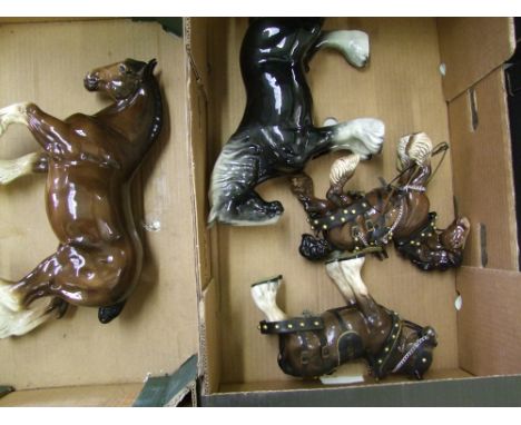 A group of 4 ceramic Shire/heavy horses: including Melba Ware, Beswick (4). 