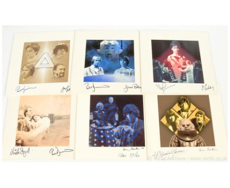 Collection of 6x Mod Art Studio Doctor Who signed prints. Signatures include Elizabeth Sladen, Tom Baker, Peter Miles and oth