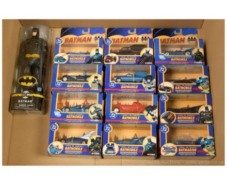 Quantity of Corgi Die-Cast 1:43rd scale Batman Vehicles x twelve including 1990's Batmobile, 1960's Batmarine, 2000 Batmobile