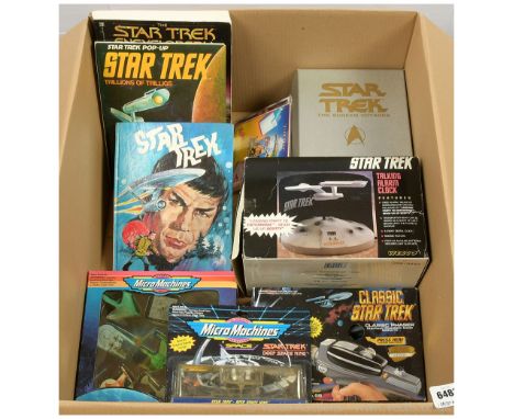 Quantity of Star Trek Collectibles including 1978 Star Trek Annual, Pop-up book (Fair-Good), The Screen Voyages VHS Video set