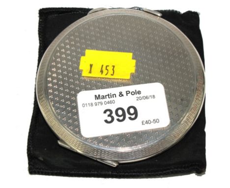 Silver circular shaped powder compact, Birmingham 1957 with engine turned finish