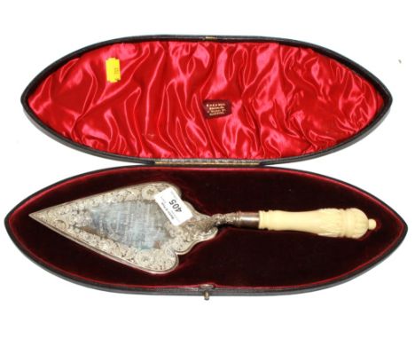 A silver presentation trowel with ivory handle in original presentation case, Sheffield 1898 'Presented to Mr Thomas Miller C