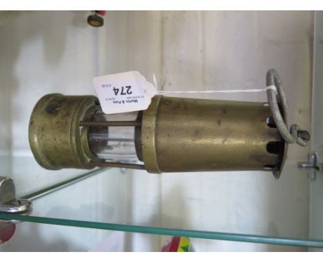 A Protector brass miner's lamp, Prestwich patent, 24cm high