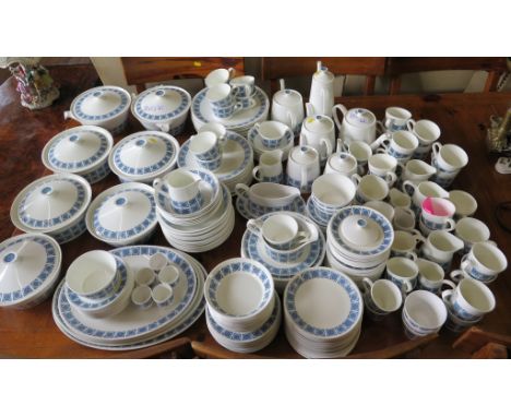 Royal Tuscan Charade pattern dinner and tea service, including large and small teapots, five tureens and covers, sauce boats,