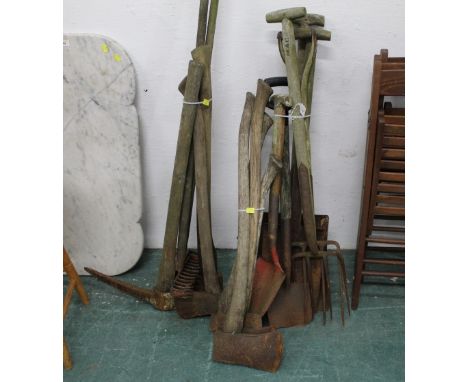 Tools to include spades, forks, axes, pickaxe and rakes etc 