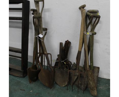 Garden tools, spades, forks etc