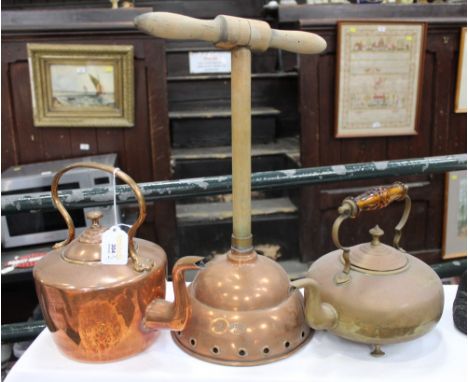 Brass kettle, copper kettle and small posser, Simplex No. 9, 43 cm high 