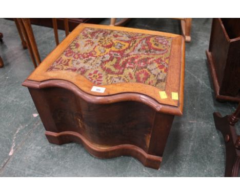Victorian walnut tapestry topped commode with serpentine front