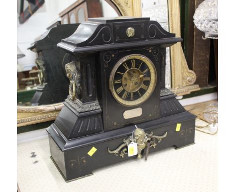 Large Victorian black slate mantle clock, 49 cm long, 17.5 cm deep, 46 cm high 