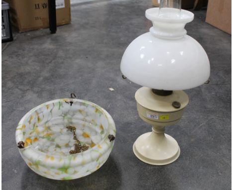 Glass ceiling light shade and Aladdin oil lamp