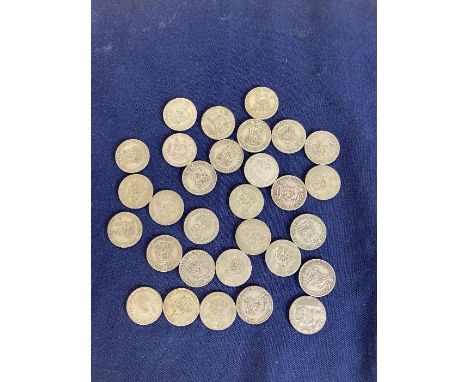 COINS : GV Silver 1/- pieces, mixed condition and dates (30) 164g