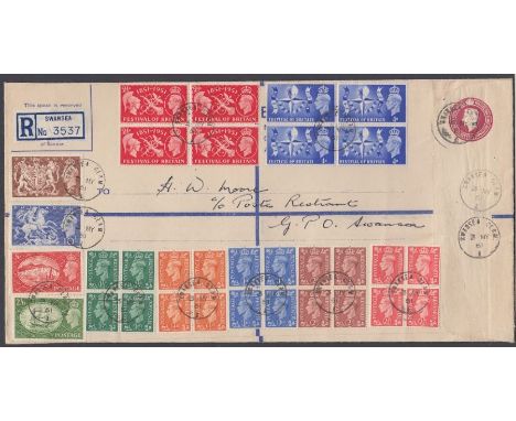 STAMPS FIRST DAY COVERS : 1951 Festival of Britain , large registered envelope with all issues ! 2/6 , 5/-, 10/- and £1 plus 
