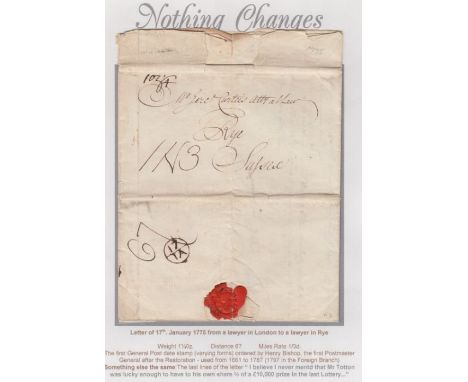 POSTAL HISTORY : 1775 entire from London to Rye with Bishop mark, charged 1/3d , letter refers to a statement of account and 