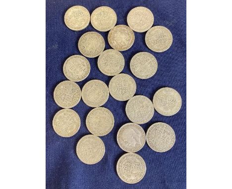 COINS : GV Silver Half Crowns, 20 pieces various dates weight 276g