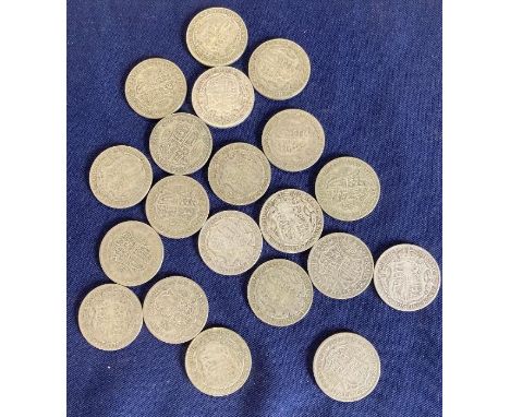 COINS : GV Silver Half Crowns, 20 pieces various dates weight 276g