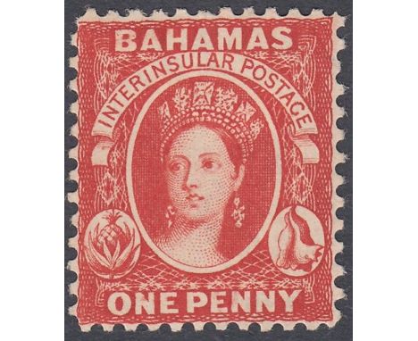 STAMPS BAHAMAS : 1862 1d Carmine-Lake, mounted mint light gum toning SG 8