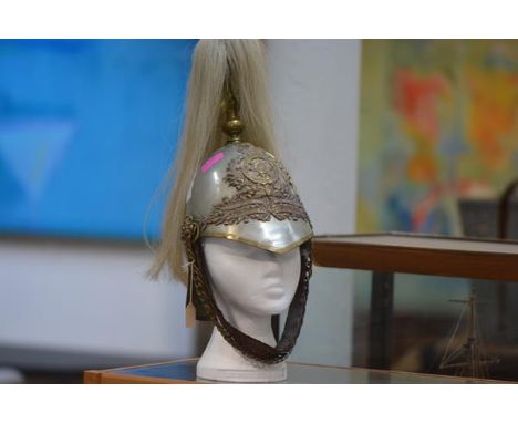 A Victorian Lothians and Berwickshire Yeomanry Cavalry trooper's helmet, 1871 pattern, the fluted spike with white horse hair