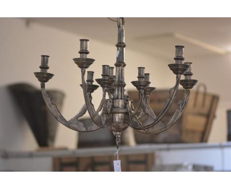 A contemporary eight light white metal chandelier in the Gothic taste. Length approx. 58cm excluding chain