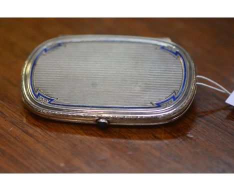 A Continental 935 standard silver and enamel lady's cigarette case, c. 1930, oval, the engine-turned case highlighted with li