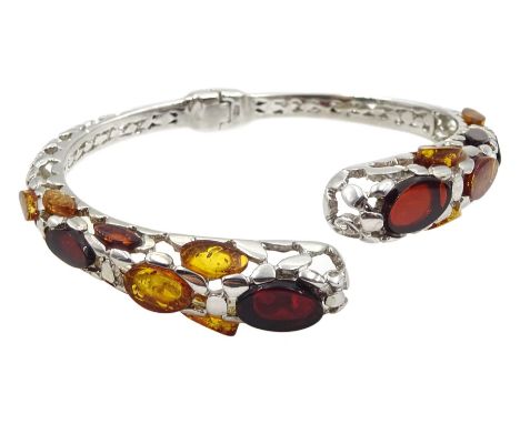 Silver Baltic amber hinged bangle, stamped 925