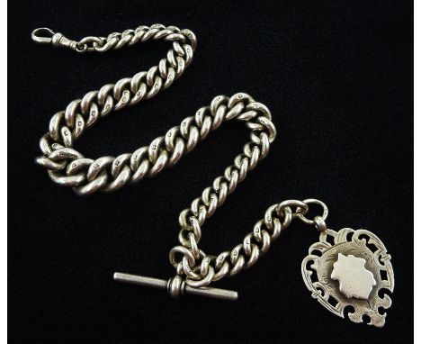 Victorian silver tapering Albert chain by H A Shelley &amp; Co, Birmingham 1900, each link hallmarked, with silver fob by Wil