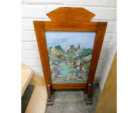 Needlework panel fire screen