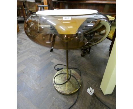 Low retro floor standing lamp with cream and amber top