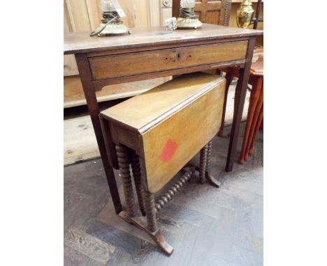 A Victorian bobbin turned Sutherland table and an oak hall table with a drawer 