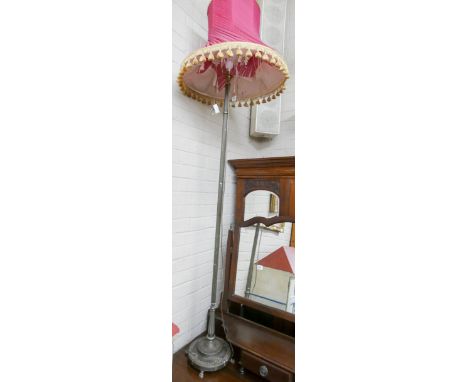 Metal column standard lamp with red shade