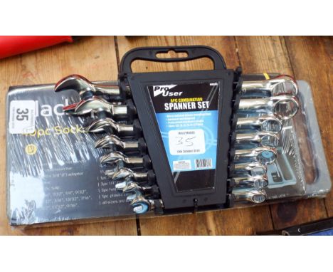 A new 8 piece combination spanner set and a new 40 piece socket wrench set 