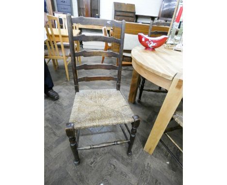 Set of 4 Lancashire style ladder back dining chairs with rush seats  Frames a little shaky
