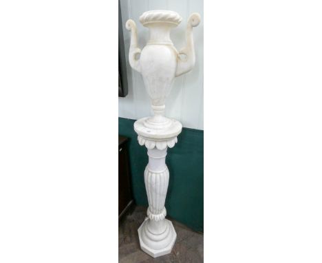 Alabaster classical twin handled vase and stand floor lamp