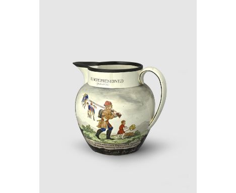 14TH SEPTEMBER 1812: NAPOLEON ENTERS MOSCOW A massive pearlware jug, c.1812, printed in grey and decorated in colours beneath