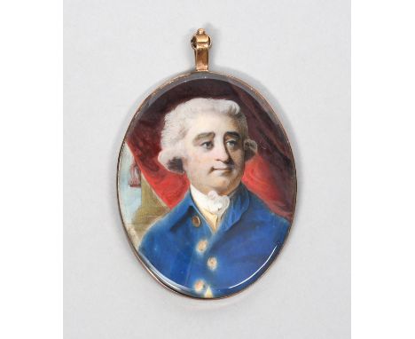 CHARLES JAMES FOX An oval portrait miniature on ivory, c.1790, after the painting by Sir Joshua Reynolds, 7cm high excluding 